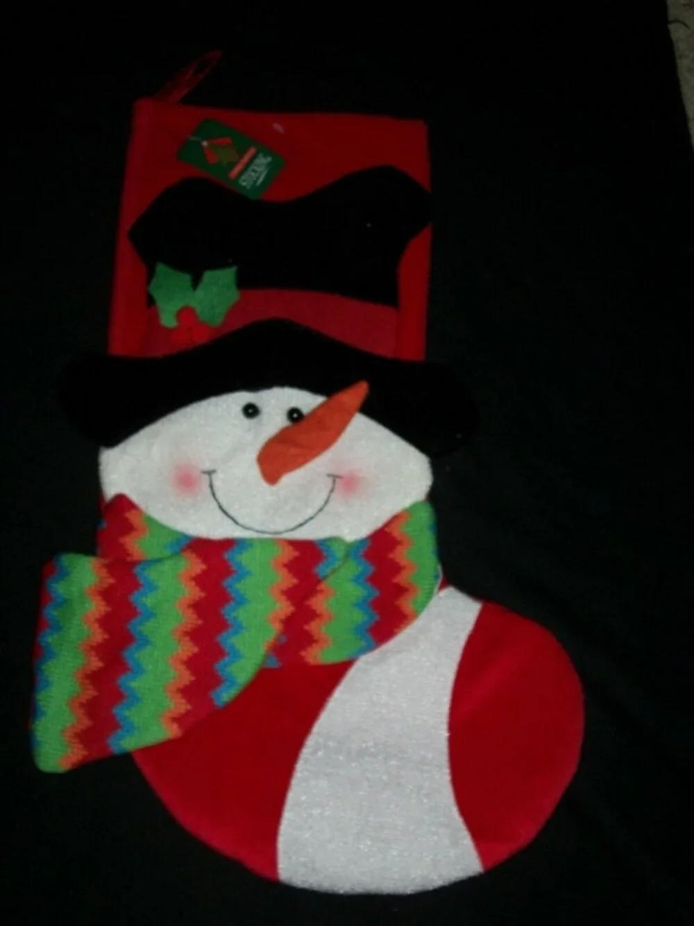 Red Snowman Black Top Hat Knitted Scarf Christmas Stocking Holiday Decoration 3D